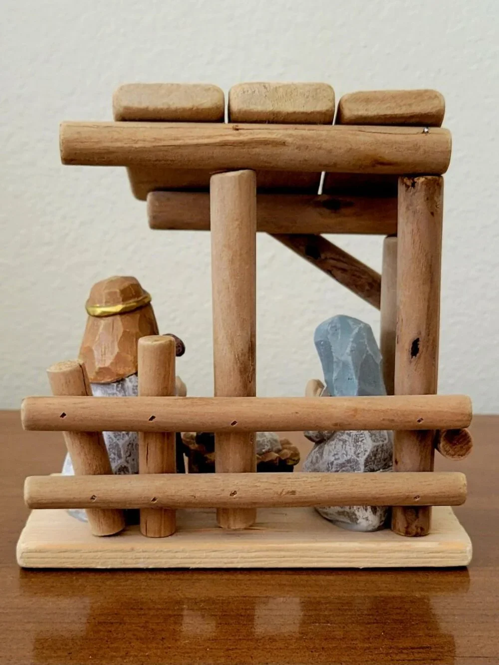 Miniature Wooden Nativity Set Holy Family Rustic Christmas Tabletop Tree Decor